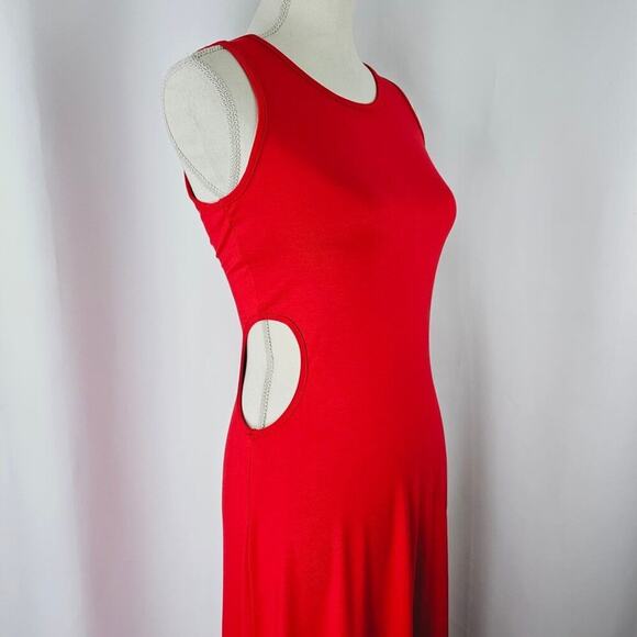Red Side Cutout Sleeveless Jesey Midi Dress Women's Size L NWT - Picture 5 of 12